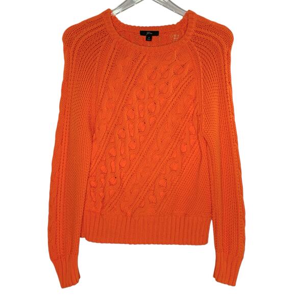 J Crew S Womens Orange Diagonal Cable Knit Crewneck Sweater Fall - Picture 1 of 10